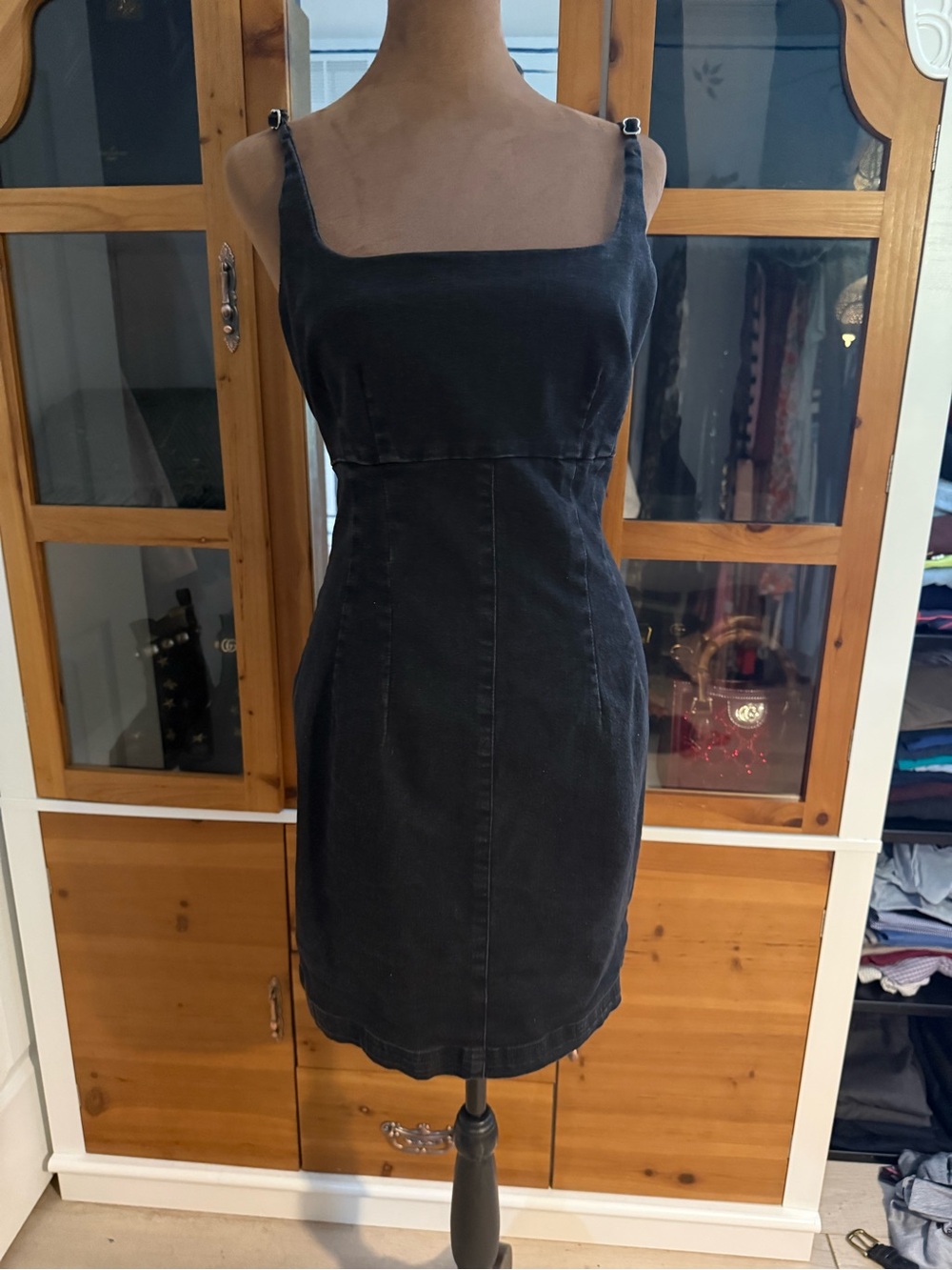 Forever 21 Black Denim Square-Neck Mini Dress